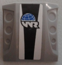 Lego Slope, Curved 2 x 2 with Debossed Side Ports with Globe and White 'WR' World Racers Logo and Black Stripe Pattern (Sticker) - Set 8863 / Light Bluish Gray