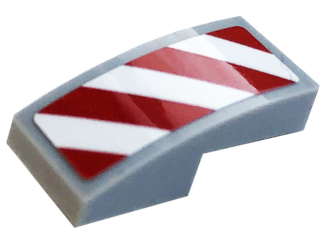 Lego Slope, Curved 2 x 1 x 2/3 with White and Red Danger Stripes Pattern Model Right Side (Sticker) - Set 60306 / Light Bluish Gray
