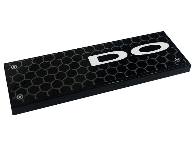 Lego Tile 2 x 6 with Honeycomb, White 'DO' and Rivets Pattern Model Left Side (Sticker) - Set 76904 / Black