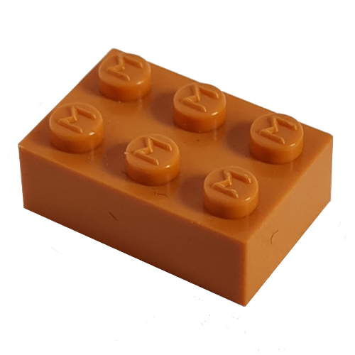 Lego Modulex Brick 2 x 3 with M on Studs / Modulex Orange
