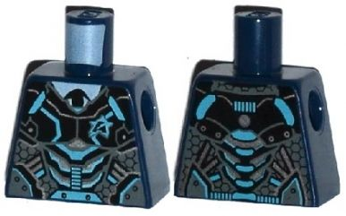 Lego Torso Black, Silver and Medium Azure Body Armor with Ultra Agents Logo over Shirt and Black Tie Pattern / Dark Blue