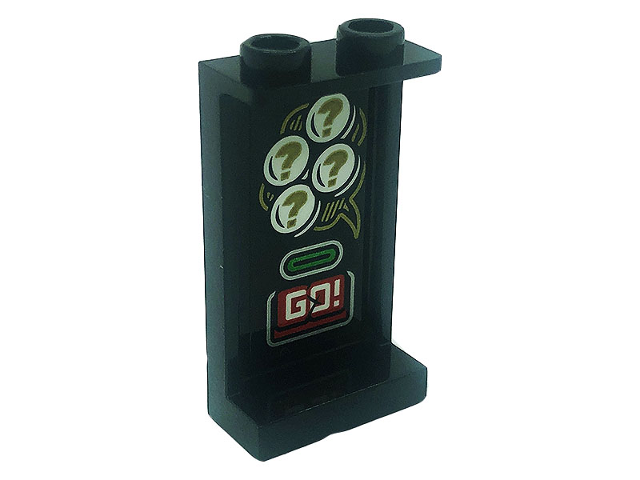 Lego Panel 1 x 2 x 3 with Side Supports - Hollow Studs with Red Button with White 'GO!' and Gold Question Marks Pattern on Inside (Sticker) - Set 80020