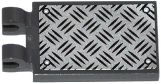 Lego Tile, Modified 2 x 3 with 2 Clips with Silver Tread Plate and 4 Rivets Pattern (Sticker) - Set 60082
