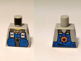 Lego Torso Power Miners Blue Vest with Star over Shirt with Collar Pattern / Light Bluish Gray