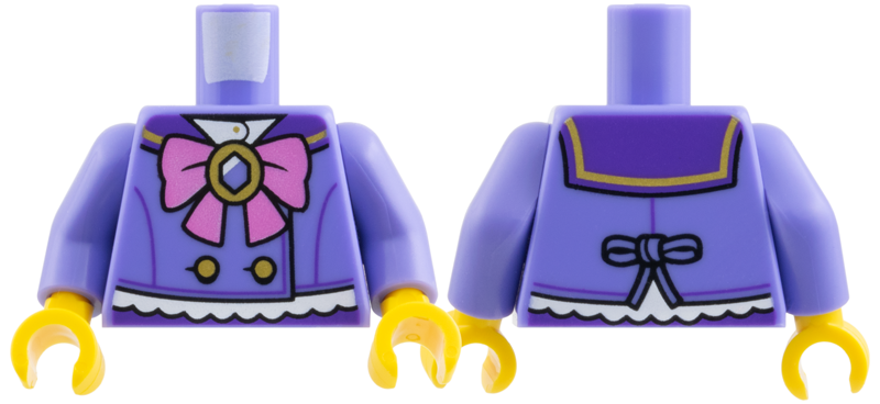 Lego Torso Dark Purple Collar, Dark Pink Bow, Gold Buttons and Broach Pattern / Blue Violet Arms / Yellow Hands