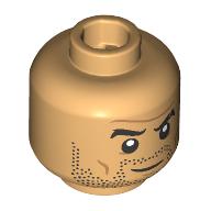 Lego Minifig Head Duncan Idaho, Eyebrows, Stubbled Beard, Medium Nougat Wrinkles, Raised Eyebrow / Angry Print / Warm Tan