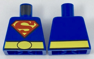 Lego Torso Super Hero Costume with Red and Yellow Superman 'S' Logo and Wide Yellow Belt with Oval Clasp Pattern / Blue