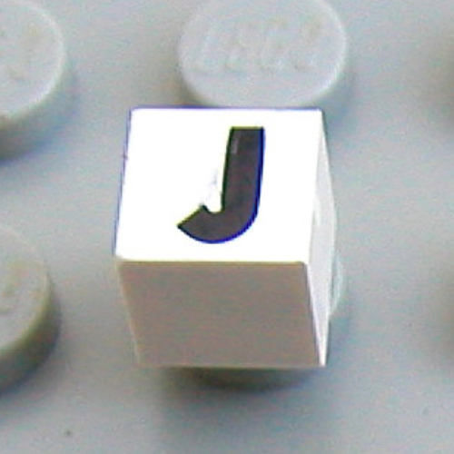 Lego Modulex Tile 1 x 1 with J Print - Black Lining on Top and Sides