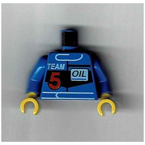 Lego Torso Racing Jacket with 'Team 5' and 'Oil' Print, Blue Arms, Yellow Hands / Blue