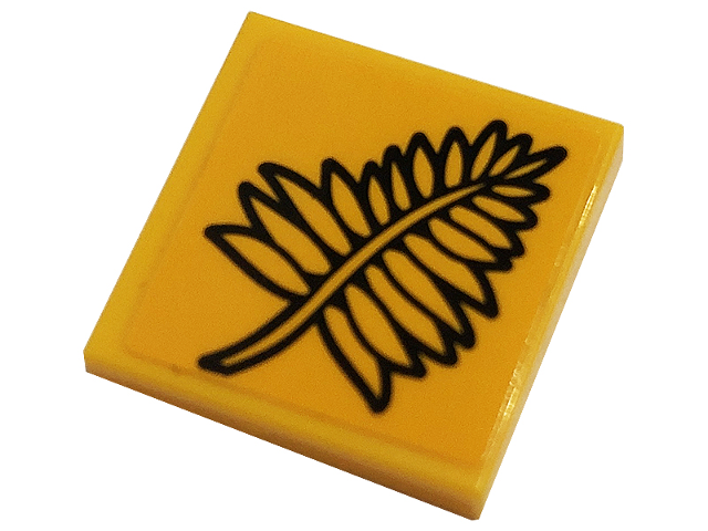 Lego Tile 2 x 2 with Black Fern Plant Leaves Pattern (Sticker) - Set 76384 / Bright Light Orange