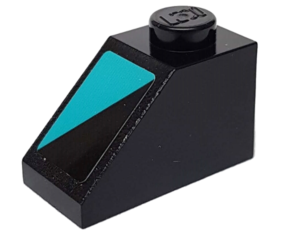 Lego Slope 45 2 x 1 with Medium Azure Triangle on Black Background Pattern Model Left Side (Sticker) - Set 76898