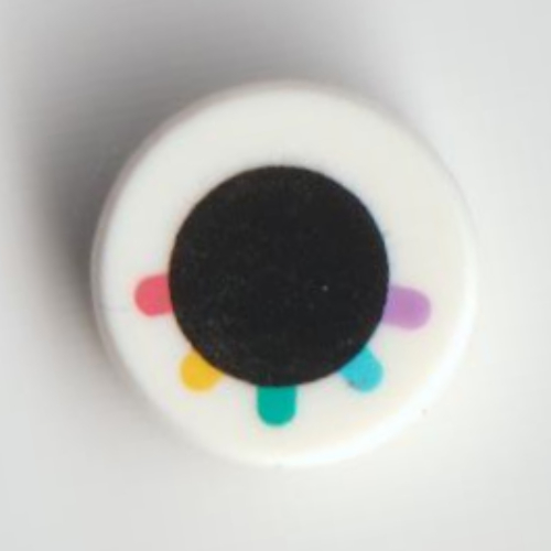 Lego Tile Round 1 x 1 with Black Circle/Eye, Lavender/Medium Azure/Dark Turquoise/Bright Light Orange/Coral Eyelashes Print