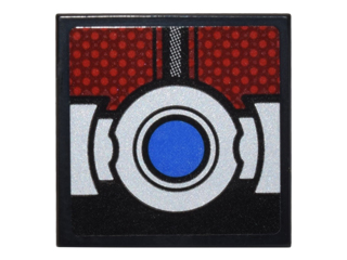 Lego Tile 2 x 2 with Dark Red Body Armor Panels and Silver Belt with Blue Button Pattern (Sticker) - Set 76051 / Black