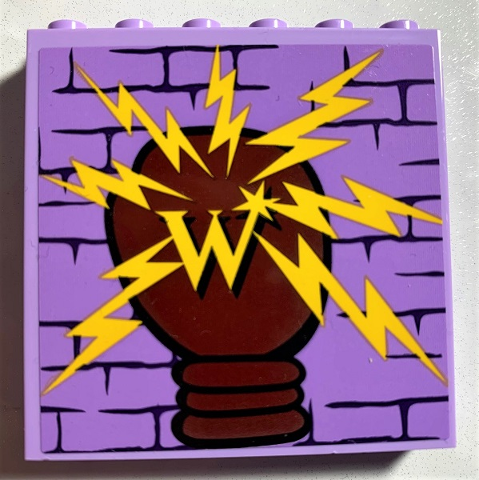 Lego Panel 1 x 6 x 5 with Brick Wall, Yellow Letter W and Lightning Bolts Pattern (Sticker) - Set 75978 / Lavender