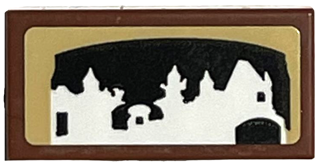 Lego Tile 1 x 2 with White Set 4730 The Chamber of Secrets Silhouette on Black and Tan Background Pattern (Sticker) - Set 76405