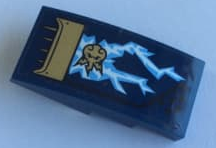 Lego Slope, Curved 4 x 2 with Gold Air Intake, Bright Light Blue and White Lightning and Gold Ninjago Power Emblem Pattern Model Left Side (Sticker) - Set 70622