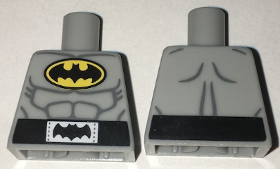 Lego Torso Batman Logo in Yellow Oval with Muscles and Black Belt with Bat on Buckle Pattern / Light Bluish Gray