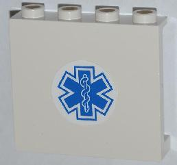 Lego Panel 1 x 4 x 3 with Side Supports - Hollow Studs with Blue EMT Star of Life Pattern (Sticker) - Set 4431