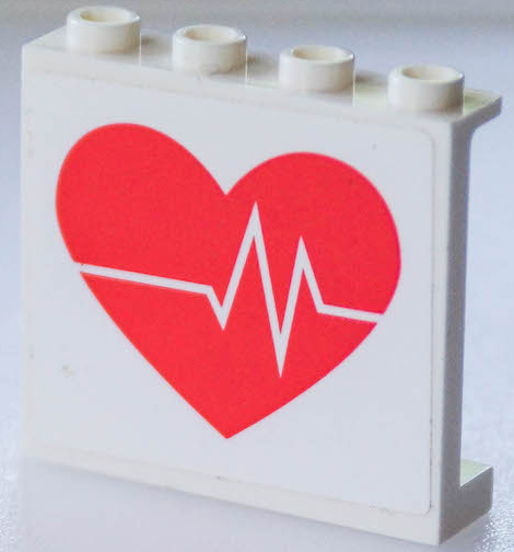 Lego Panel 1 x 4 x 3 with Wide Side Supports - Hollow Studs with Coral Heart with ECG Monitor Line Pattern (Sticker) - Set 41394