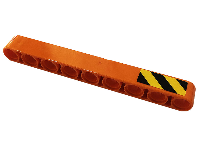 Lego Technic, Liftarm Thick 1 x 9 with Black and Yellow Danger Stripes Pattern Side B (Sticker) - Set 42128 / Orange