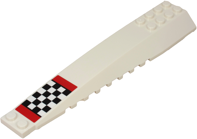 Lego Wedge 16 x 4 Triple Curved with Reinforcements with Checkered Flag and Red Rectangles Pattern (Sticker) - Set 60260 / White