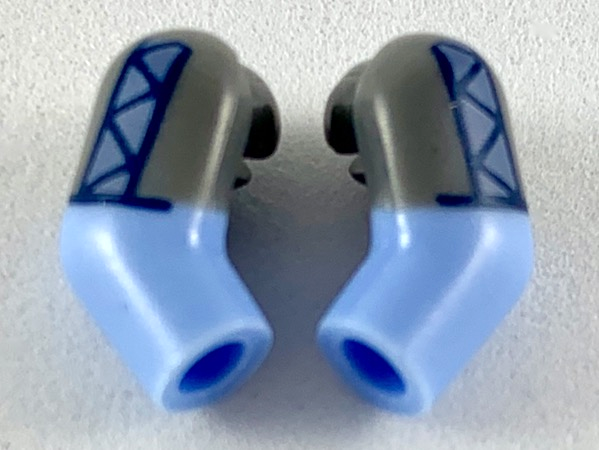 Lego Arm, (Matching Left and Right) Pair with Dark Bluish Gray Short Sleeves with Sand Blue Panel Pattern / Bright Light Blue