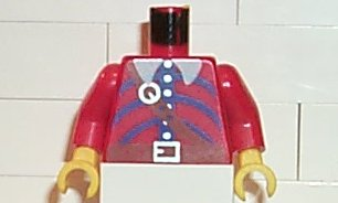 Lego Torso Pirate Imperial Armada Uniform Shirt with Blue Curved Stripes, White Collar and Buttons, Brown Belt and Crossbelt with Silver Buckles Pattern / Red Arms / Yellow Hands
