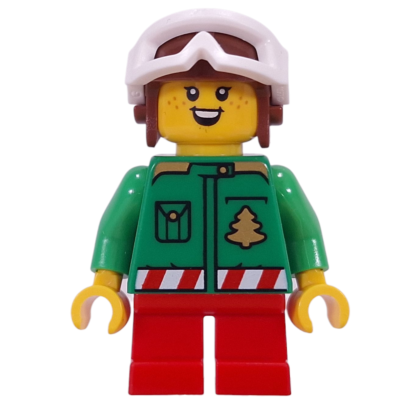 Lego Elf - Bright Green Torso, Red Legs, Aviator Cap