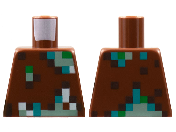 Lego Torso Pixelated Vest with Dark Brown, Dark Turquoise, Green, Sand Green, and White Pattern (Minecraft Drowned) / Reddish Brown