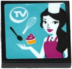 Lego Tile 2 x 2 with 'TV' , Spoon, Whisk, Cupcake and Female Chef on Screen Pattern (Sticker) - Set 41135