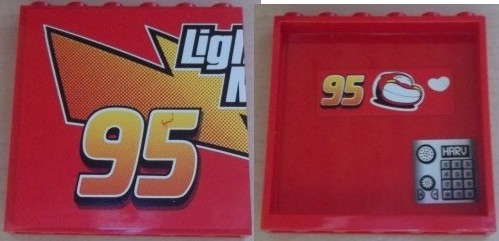 Lego Panel 1 x 6 x 5 with 'Ligh' and '95' Outside and Telephone and '95', McQueen and Heart Inside Pattern (Stickers) - Set 8486 / Red
