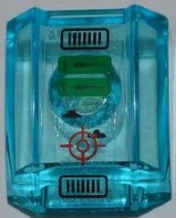 Lego Slope, Curved 2 x 2 Lip with Grilles and Target Pattern (Sticker) - Set 7050 / Trans-Light Blue