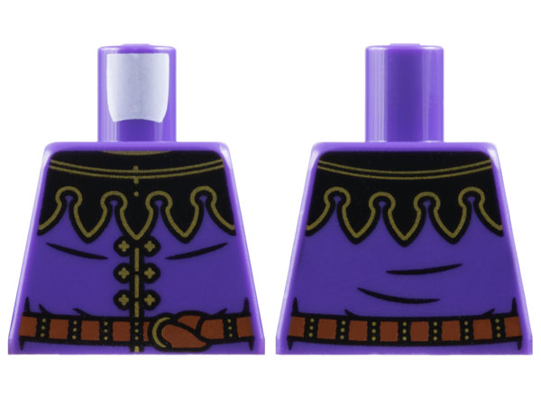 Lego Torso Surcoat, Black Mantle with 5 Points, Reddish Brown Belt, Gold Buttons and Trim Pattern / Dark Purple