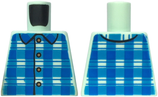 Lego Torso Blue and Dark Azure Plaid Shirt with Collar and Medium Nougat Buttons Pattern / Light Aqua