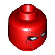 Lego Minifig Head Red Hood, Mask with Dark Red Contour Lines and White Eyes Print [Hollow Stud]