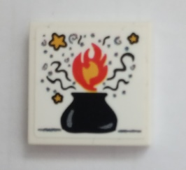 Lego Tile 2 x 2 with Cauldron, Flames and Stars Pattern (Sticker) - Set 75980