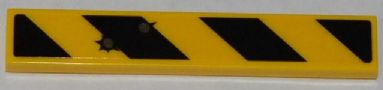 Lego Tile 1 x 6 with Black Danger Stripes and 2 Near Bullet Holes on Transparent Background Pattern (Sticker) - Set 76001 / Yellow