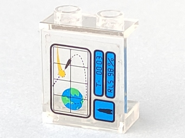Lego Panel 1 x 2 x 2 - Hollow Studs with Globe and Rocket on Computer Monitor Pattern (Sticker) - Set 6454