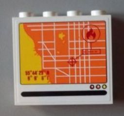 Lego Panel 1 x 4 x 3 with Side Supports - Hollow Studs with Street Map Screen and Fire Location Pattern (Sticker) - Set 60004