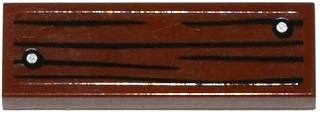 Lego Tile 1 x 3 with Wood Grain and 2 Silver Nails Pattern (Sticker) - Set 60095 / Reddish Brown