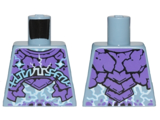 Lego Torso Dark Purple Rock Plates, White and Bright Light Blue Lightning Effect and Arcane Symbols Pattern / Sand Blue