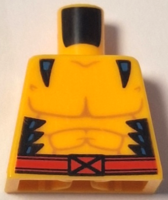 Lego Torso Muscles Outline with Black Marks on Sides, Red Belt with X-Men Logo Buckle Pattern / Bright Light Orange