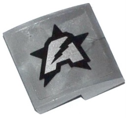 Lego Slope, Curved 2 x 2 x 2/3 with Silver Letter A on Black Star Ultra Agents Logo Pattern Model Left Side (Sticker) - Sets 70162 / 70170 / Flat Silver