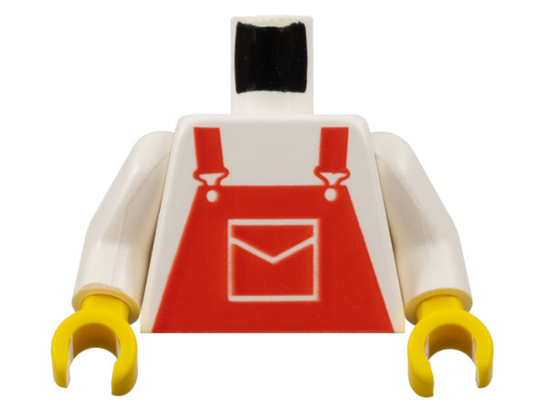Lego Torso Overalls Red with Pocket Pattern / White Arms / Yellow Hands