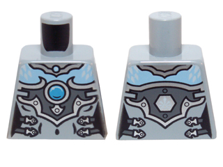 Lego Torso Chima Female Outline with Bright Light Blue Chest, Silver Armor and Buckles and Dark Azure Round Jewel (Chi) Pattern / Light Bluish Gray