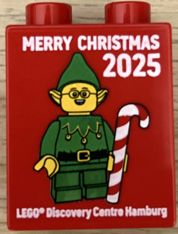 Lego Duplo, Brick 1 x 2 x 2 with Merry Christmas 2025 LEGOLAND Discovery Centre Hamburg Pattern