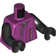 Lego Torso, Jackets, Pockets, Zipper, Yellow Trim Print, Black Arms and Hands / Magenta