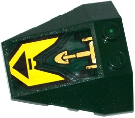Lego Wedge 4 x 4 Triple with Stud Notches with Black Triangle on Yellow Background and Gold Hydraulic Cylinder Pattern (Sticker) - Set 70735