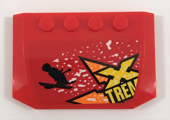 Lego Wedge 4 x 6 x 2/3 Triple Curved with Black Skiing Minifigure and Orange and Yellow 'XTREME' Pattern (Sticker) - Set 60222 / Red
