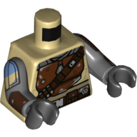 Lego Torso, Reddish Brown Mandalorian Armor, Dark Brown Strap, Arm print, Dark Bluish Gray Arms, Black Hands / Tan